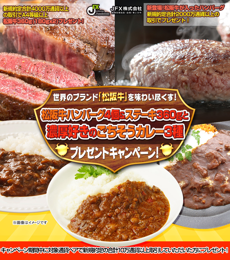 
世界のブランド「松阪牛」を味わい尽くす!松阪牛ハンバーグ4個&ステーキ360gと濃厚好きのごちそうカレー3種プレゼントキャンペーン!