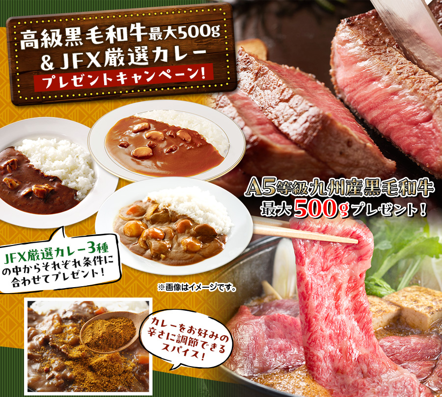 高級黒毛和牛最大500g&JFX厳選カレープレゼントキャンペーン!