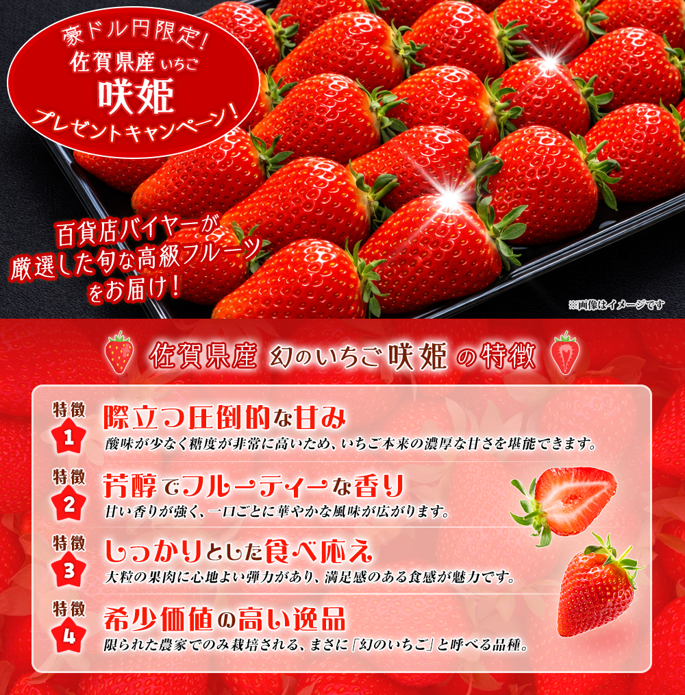 豪ドル円限定！佐賀県産いちご 咲姫プレゼントキャンペーン!