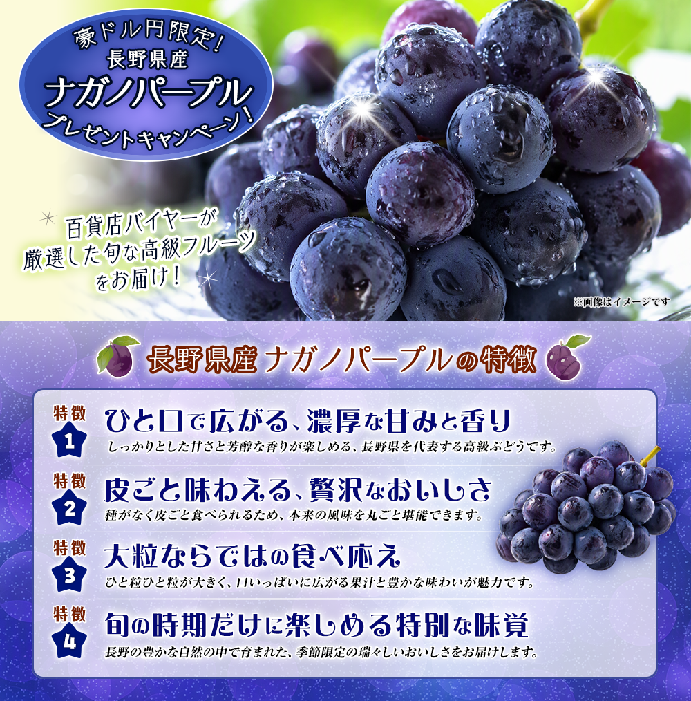 豪ドル円限定！長野県産ナガノパープルプレゼントキャンペーン!