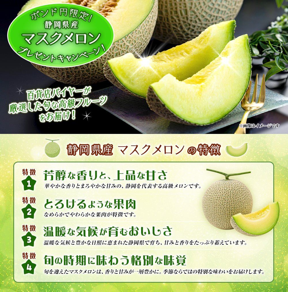 ポンド円限定！静岡県産 マスクメロンプレゼントキャンペーン!
